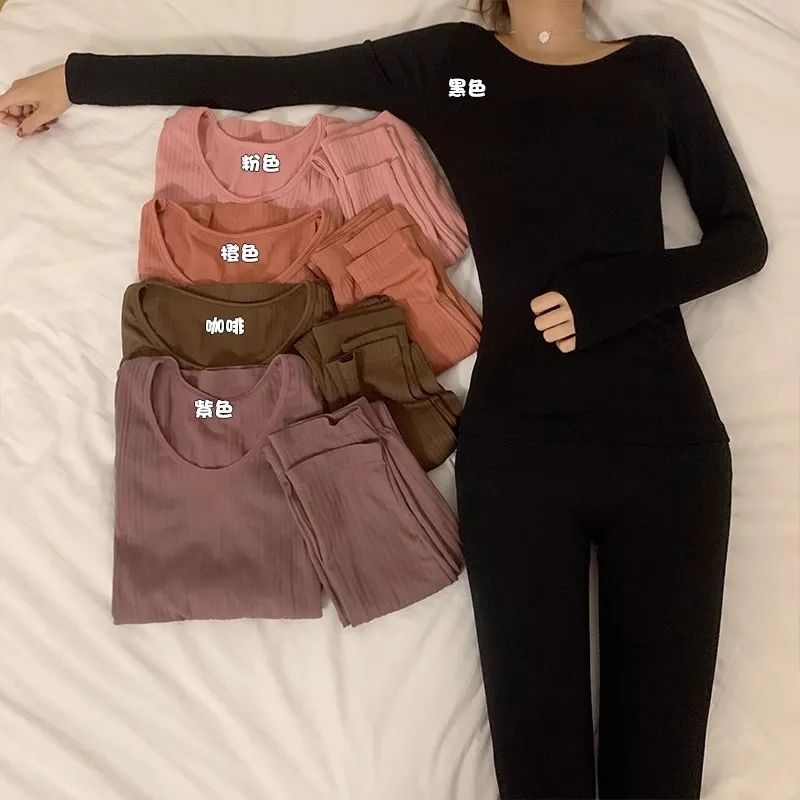 Thermal underwear for women in autumn and winter 2024 new thickened leggings Korean version slim and slim autumn clothes and autumn pants two-piece set