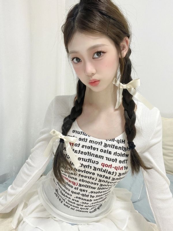純欲辣妹美式復古字母印花長袖T恤女秋季設計感小眾修身顯瘦上衣