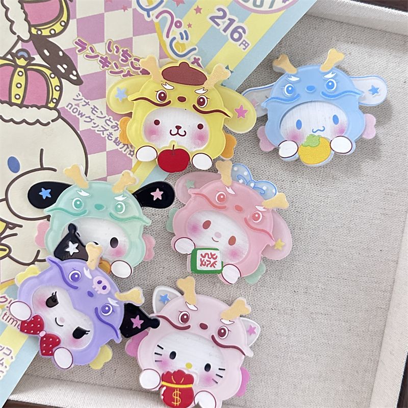 New Year of the Dragon Sanrio double-layered acrylic hair clip ins girl soft cute cartoon side clip student bangs hair accessories