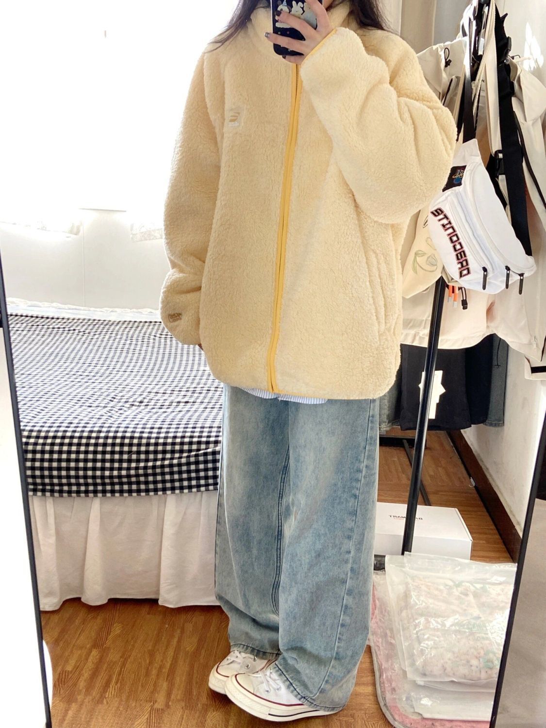 奶fufu!!!【超軟羊羔毛絨】日系慵懶風開衫衛衣女INS加厚棉服外套