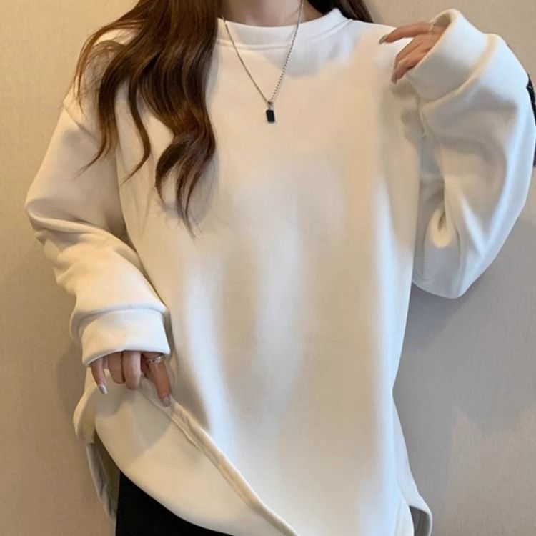 2023年新款德絨加厚磨毛T恤女秋冬內搭寬鬆中長款長袖上衣打底衫