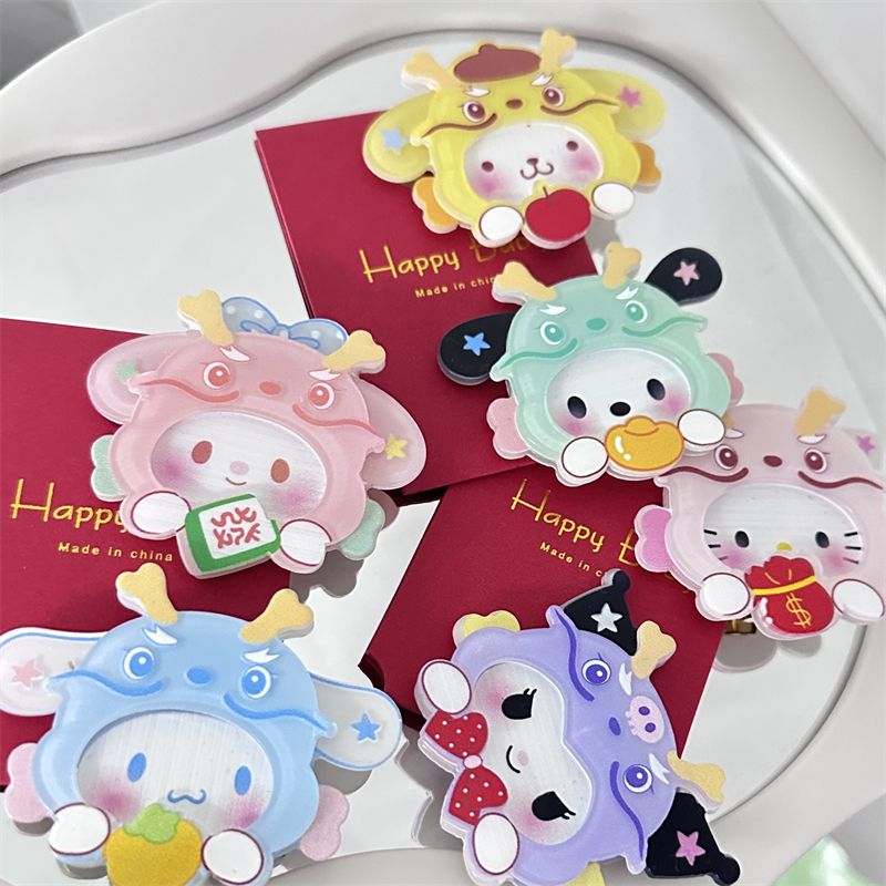 New Year of the Dragon Sanrio double-layered acrylic hair clip ins girl soft cute cartoon side clip student bangs hair accessories