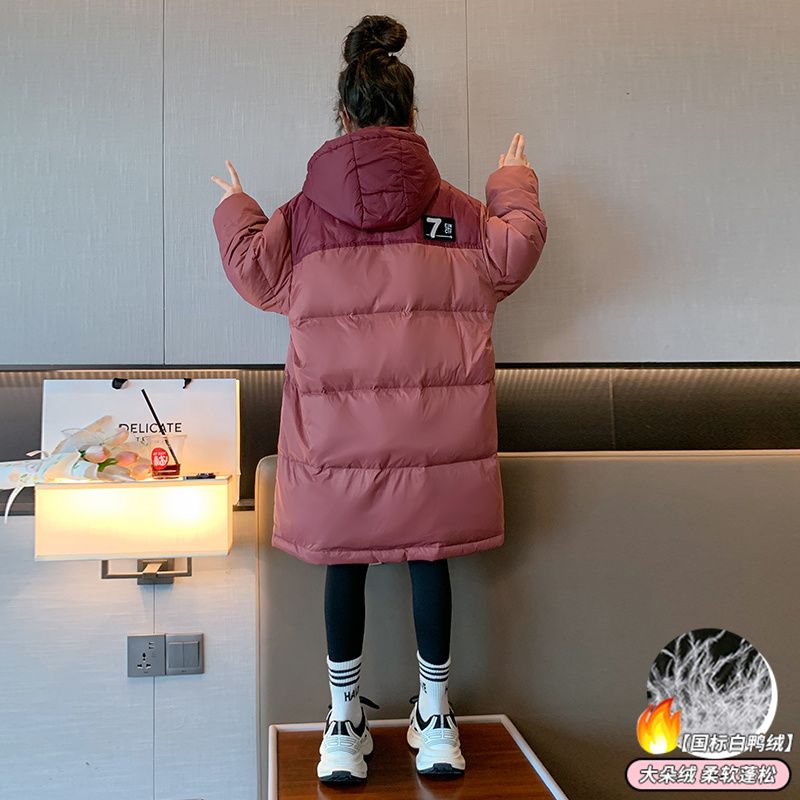 Girls' Down Jacket Long Red White Duck Down Children's Winter Jacket 2023 New Style Western Style Big Children Girls Winter