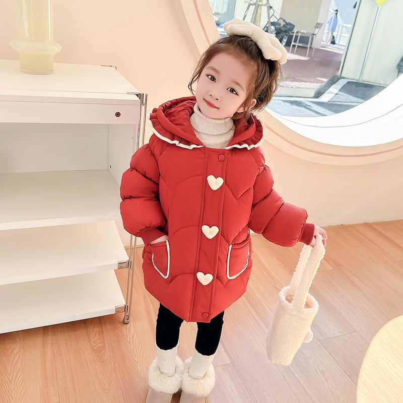 Girls' Down Jacket Winter 2023 New Style Baby Girl's Western Style Plus Velvet Thickened White Duck Down Children's Winter Jacket