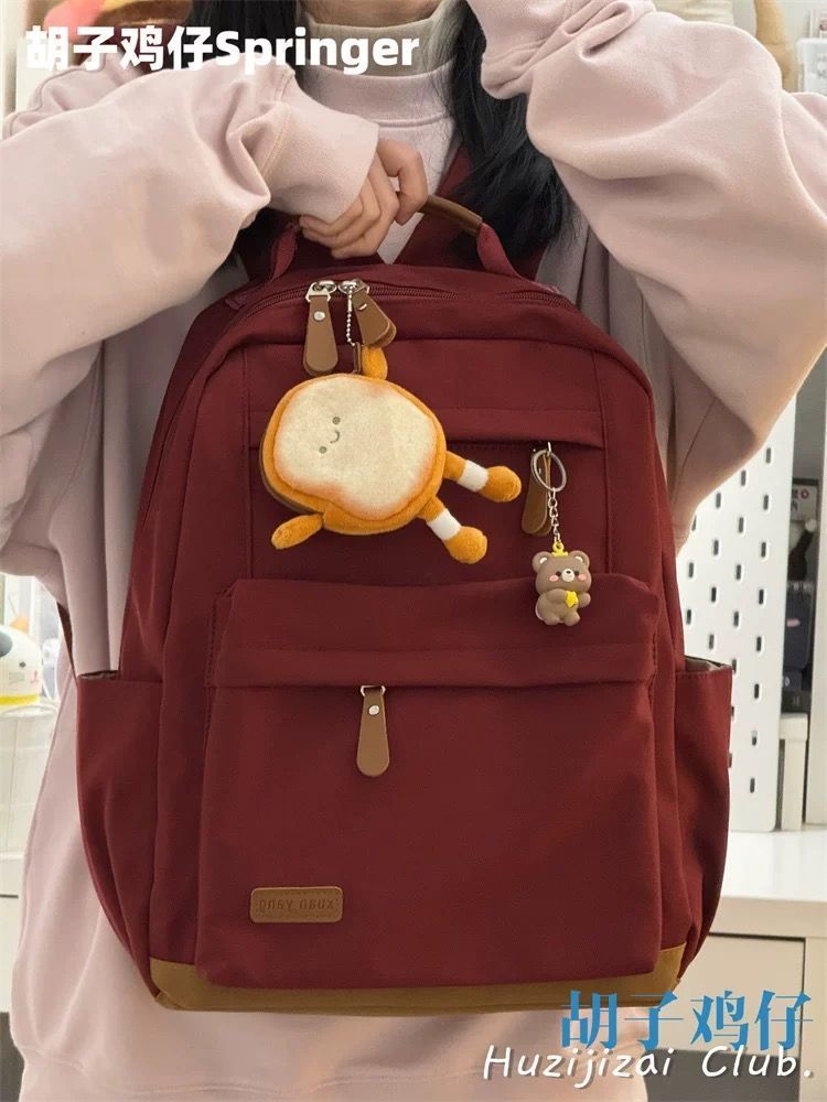 紅色雙肩包包女日系復古旅行背包時尚通勤電腦包少女學生上課書包