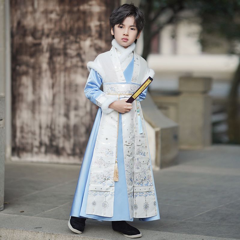 男童古裝拜年服套裝2024新款冬季兒童龍年唐裝過年服漢服冬款加厚