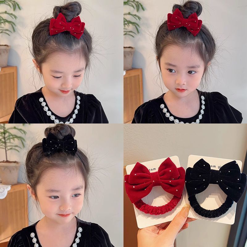 Children's New Year's red ball bow hair girl's New Year baby headwear hair rope girl's head rope rubber band