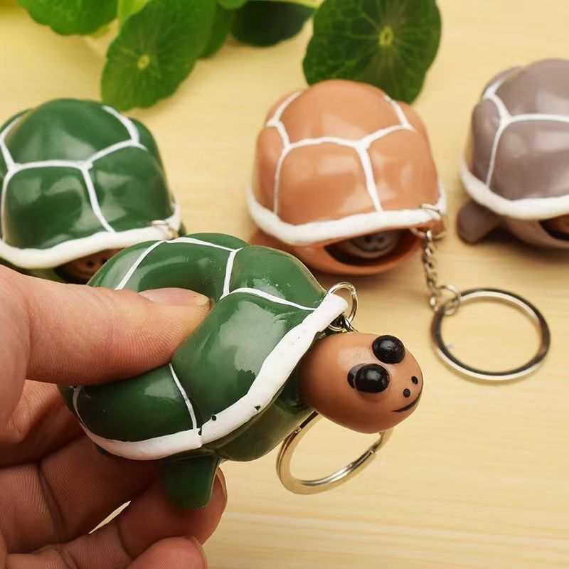 Unzip the little turtle keychain, shrink the head, decompress, vent, turtle doll, student school bag pendant