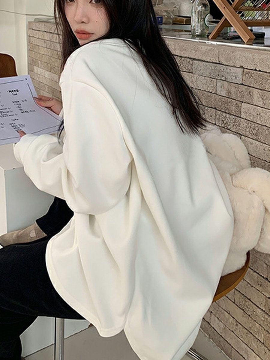 德絨t恤白色打底衫女冬季加絨加厚寬鬆大版慵懶風內搭長袖上衣服