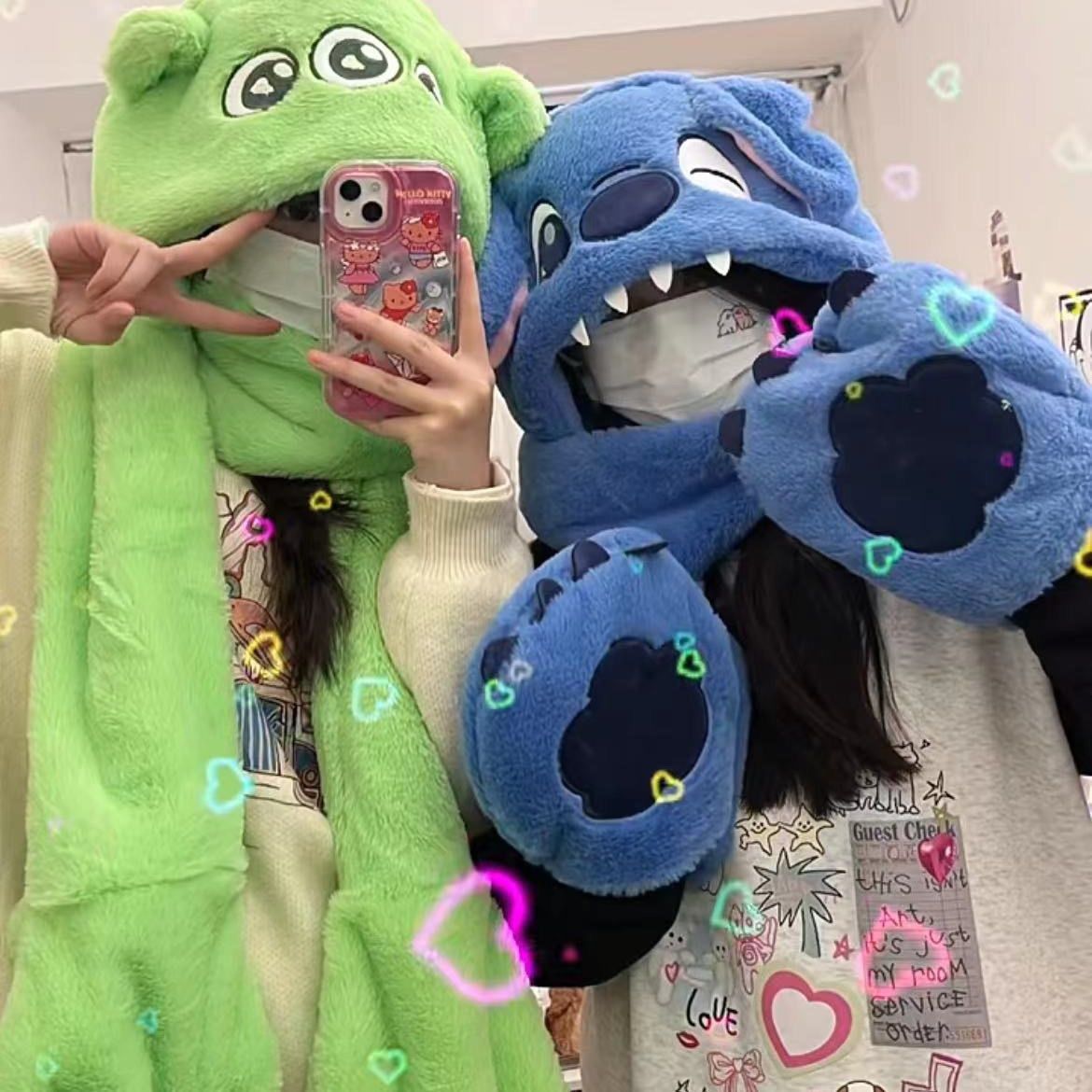 Three-eyed boy furry carnival three-piece set new scarf warm neck scarf hat gloves autumn and winter