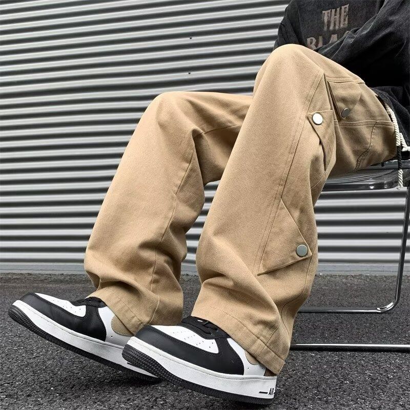 2024 new trousers for men in spring and autumn, versatile and handsome straight-leg buttoned trousers for men, loose trendy brand casual trousers for men