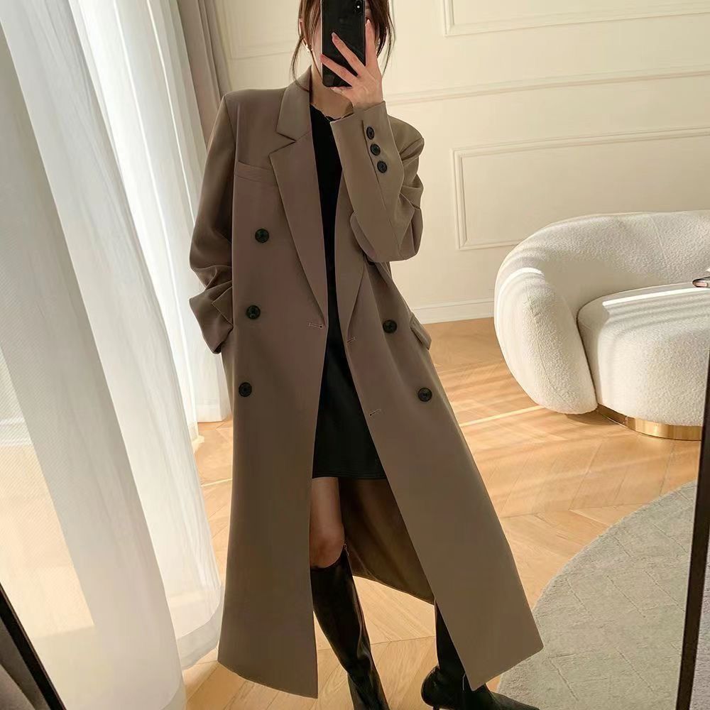 美拉德長款西裝外套女春秋季新款韓系高級感時尚洋氣雙排扣西服潮