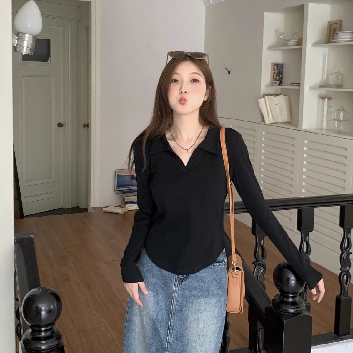 大碼胖mm2024春秋女t恤百搭修身多巴胺正肩打底長袖遮肉顯瘦上衣