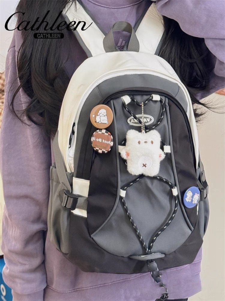 撞色书包女韩版潮牌大学生高中生初中生双肩包旅行旅行背包