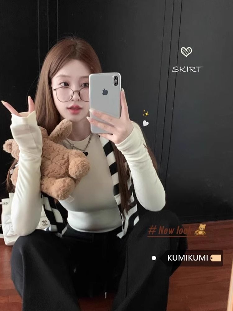 德絨純色磨毛保暖內搭打底衫秋冬季修身T恤短款露臍上衣女ins潮