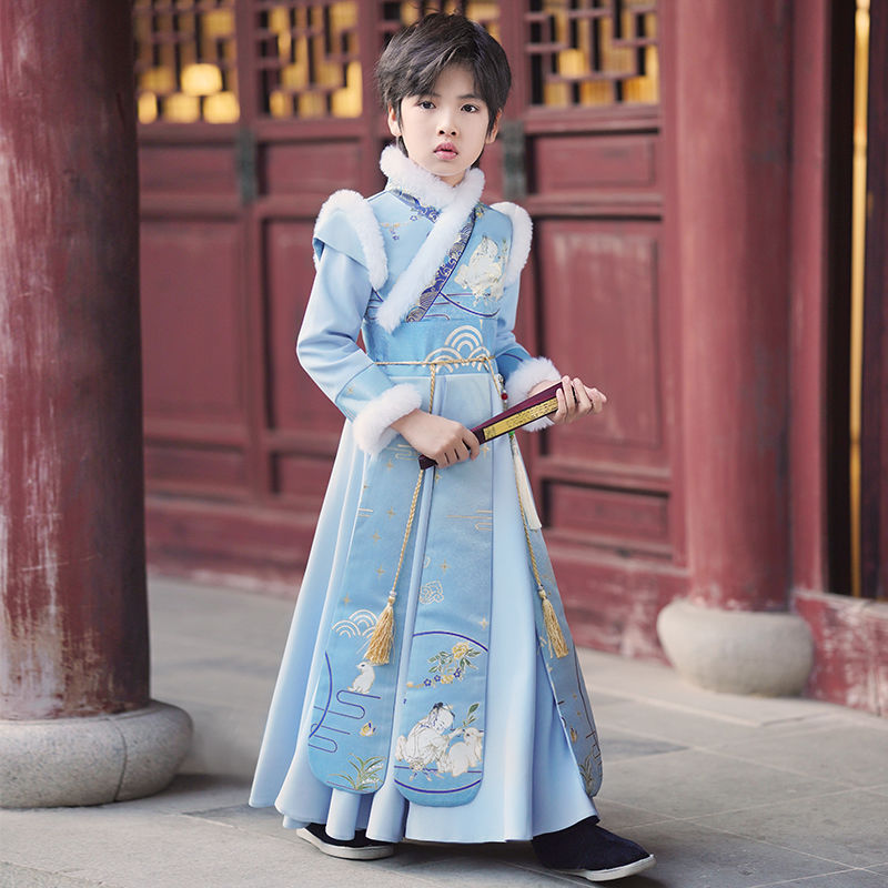 漢服男童武俠風兒童國學新款秋冬古裝表演出服唐裝超仙新款中國風