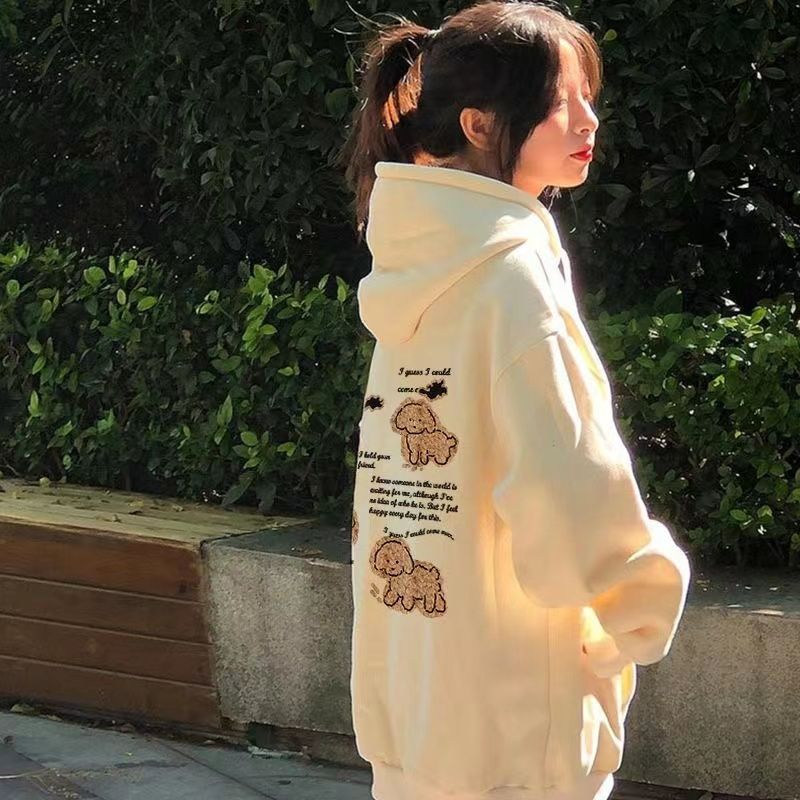 甜美可愛連帽衛衣女秋冬新款oversize寬鬆慵懶風小眾情侶帽衫上衣