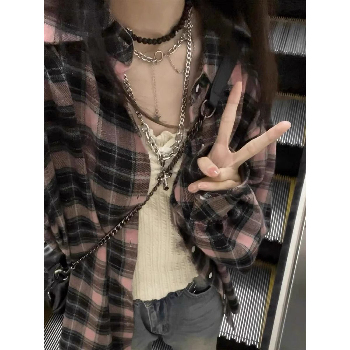 韓系復古格子襯衫外套女秋冬寬鬆休閒小眾磨毛襯衣百搭慵懶上衣潮
