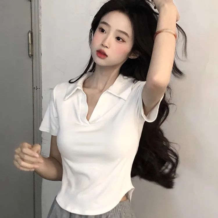 夏季設計感小眾輕熟風修身顯瘦短款T恤女白色打底衫短袖小眾上衣