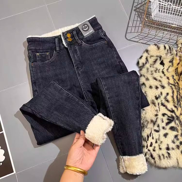 零下10度一條過冬超厚實加絨牛仔褲女冬季修身顯瘦加厚加長小腳褲