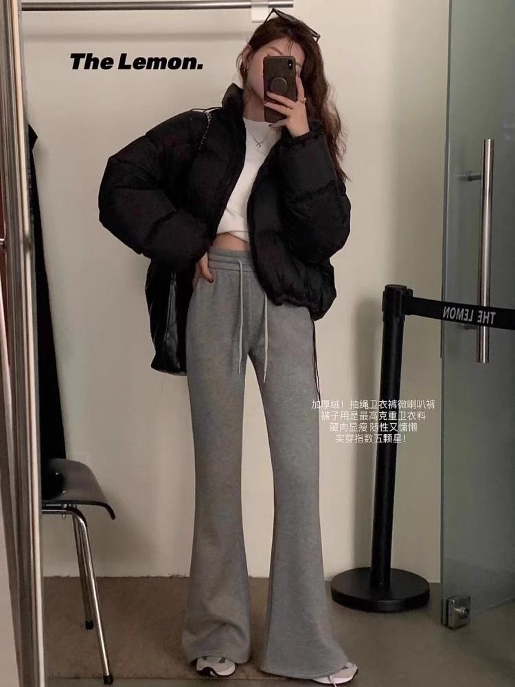 American gray sports casual boot-cut pants for women in autumn and winter new style lazy style niche simple casual all-match floor mopping pants