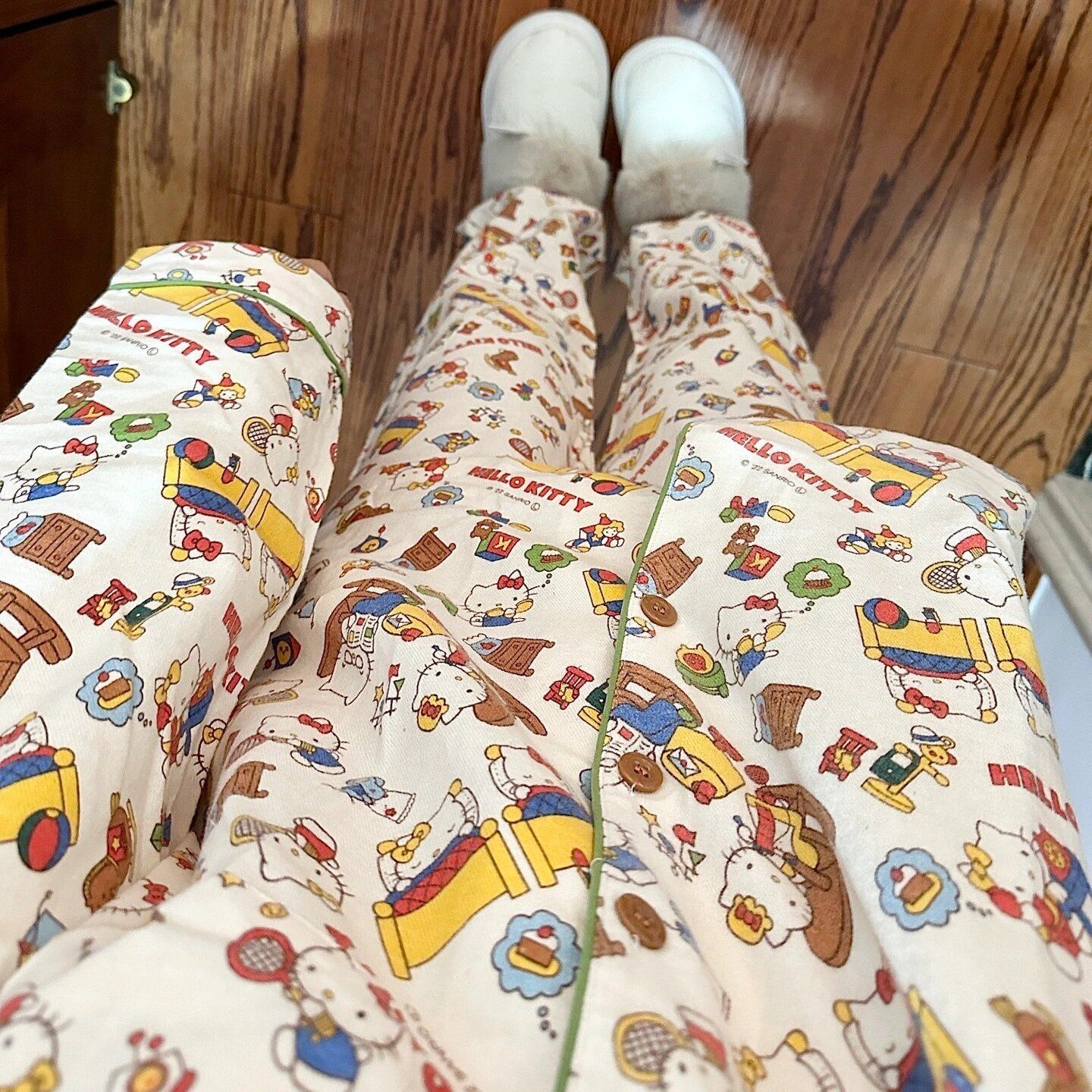 Cartoon Hello Kitty new printed pajamas for women spring and autumn long-sleeved trousers cute and sweet home clothes set ins