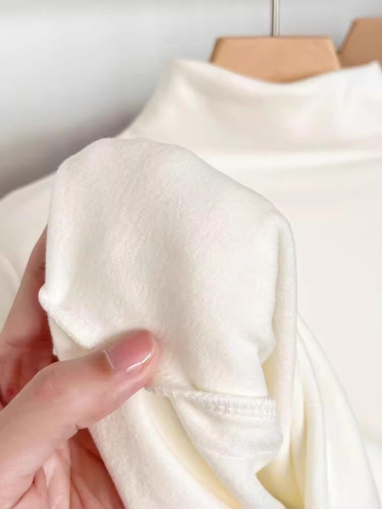 加厚磨毛半高領修身長袖t恤女打底衫秋冬季雙面德絨保暖百搭上衣