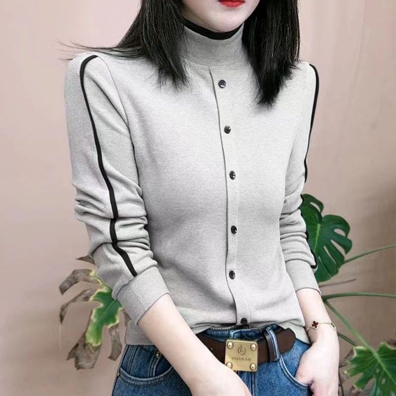 打底衫女2023年新款半高領加絨大碼女裝時尚百搭秋冬內搭長袖t恤