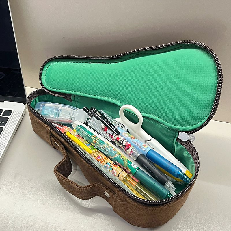 American creative violin pencil case for junior high school and primary school students with large capacity and high appearance canvas zippered stationery storage pen box