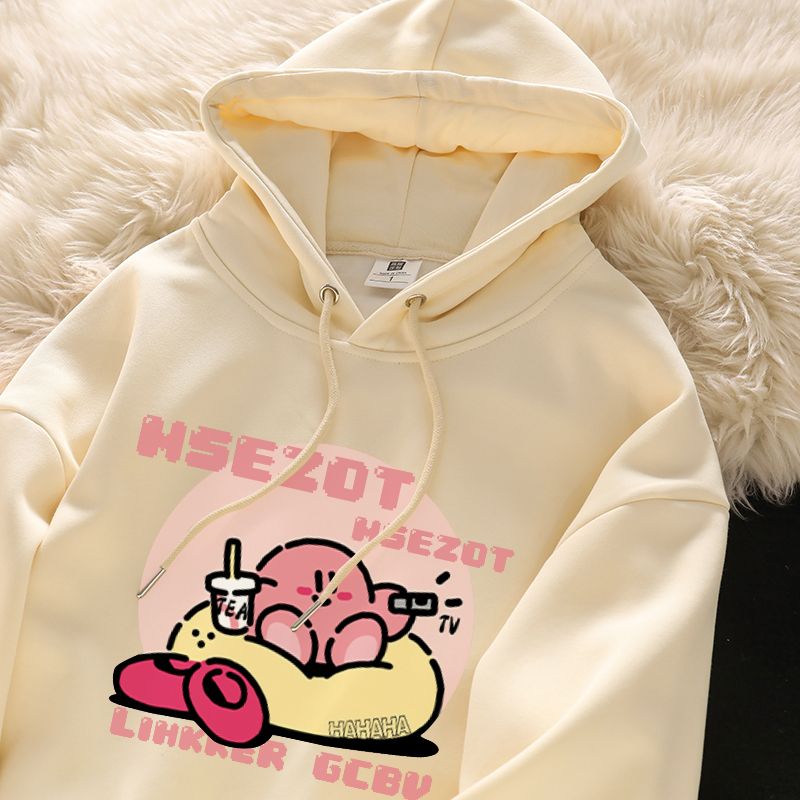 Korean style cartoon print hooded top ins autumn and winter cute velvet sweatshirt for older children vintage trend