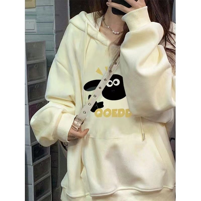 春秋冬新款加絨加厚連帽衛衣女情侶款寬鬆ins風垂墜感慵懶風上衣