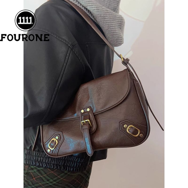 Retro Briefcase Bag Women's New Trendy Single Shoulder Crossbody Bag High-Quality Niche Underarm Commuting Bag
