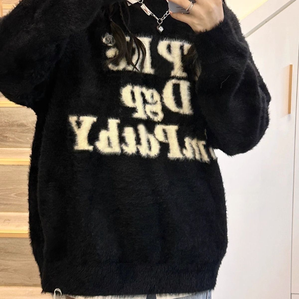 National trend American letter print mink velvet sweater for women autumn and winter thickened high street couple soft waxy sweater top