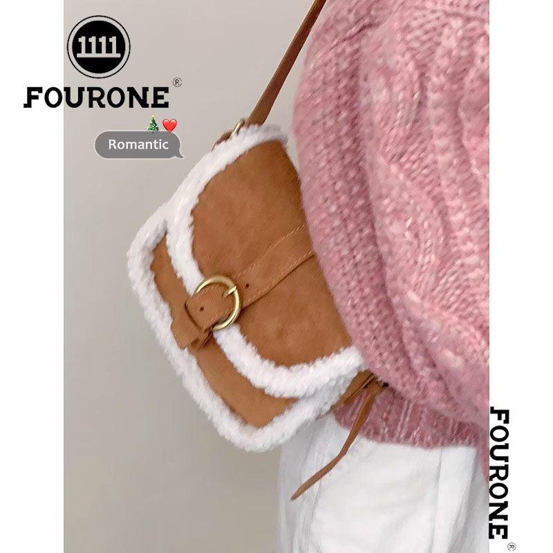 Niche plush bag women's new fashion retro saddle bag high-end versatile plush crossbody bag