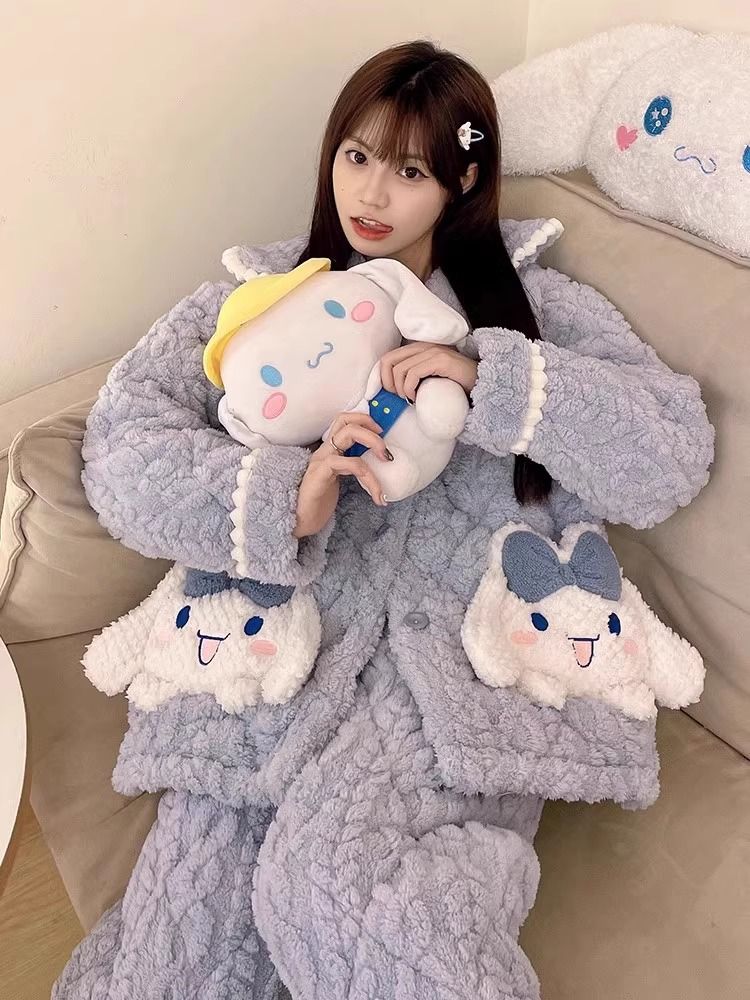 睡衣女冬款珊瑚絨三層夾棉襖2023新款秋冬季法蘭絨加絨加厚家居服