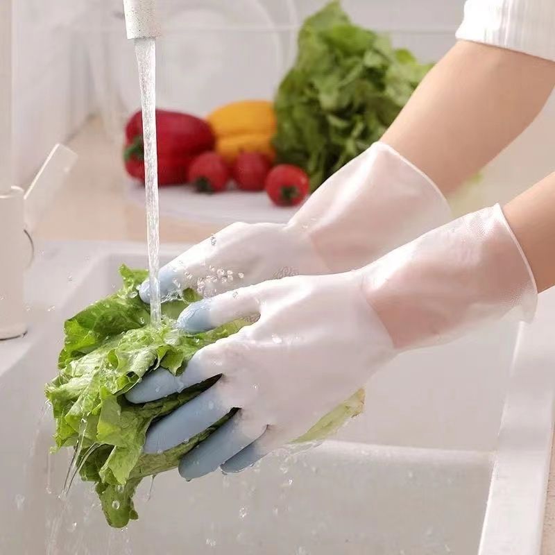 新款四季洗碗手套女厚款防水耐用家务厨房洗菜洗衣服橡胶乳胶塑胶