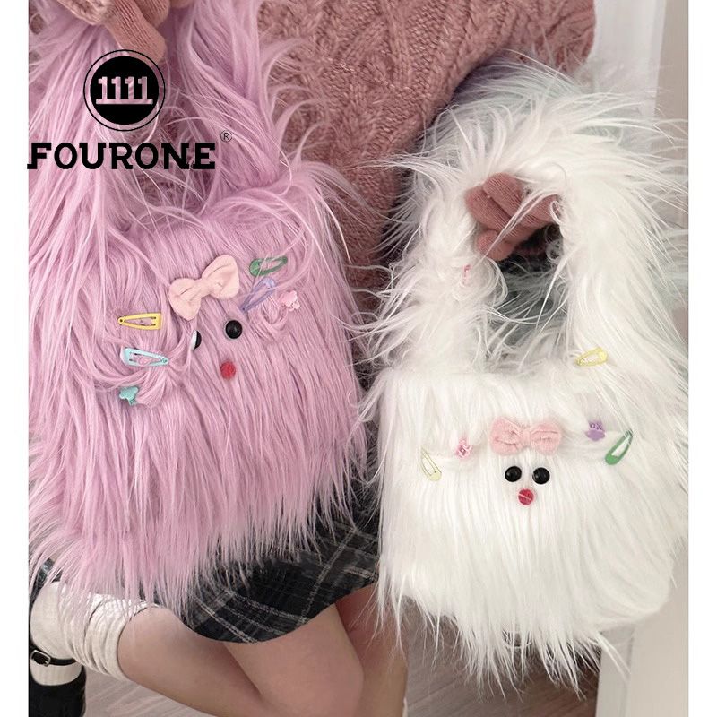 Ugly and funny furry bag for women, new style, trendy and cute, small portable tote bag, cartoon plush bag