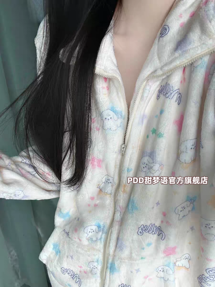 韓國ins加厚珊瑚絨睡衣女秋冬款可愛少女風保暖法蘭絨家居服套裝
