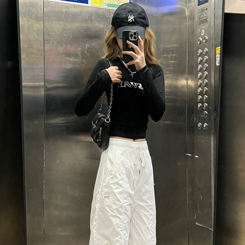美式復古辣妹修身長袖t恤女秋季新款設計感小眾修身顯瘦短款上衣