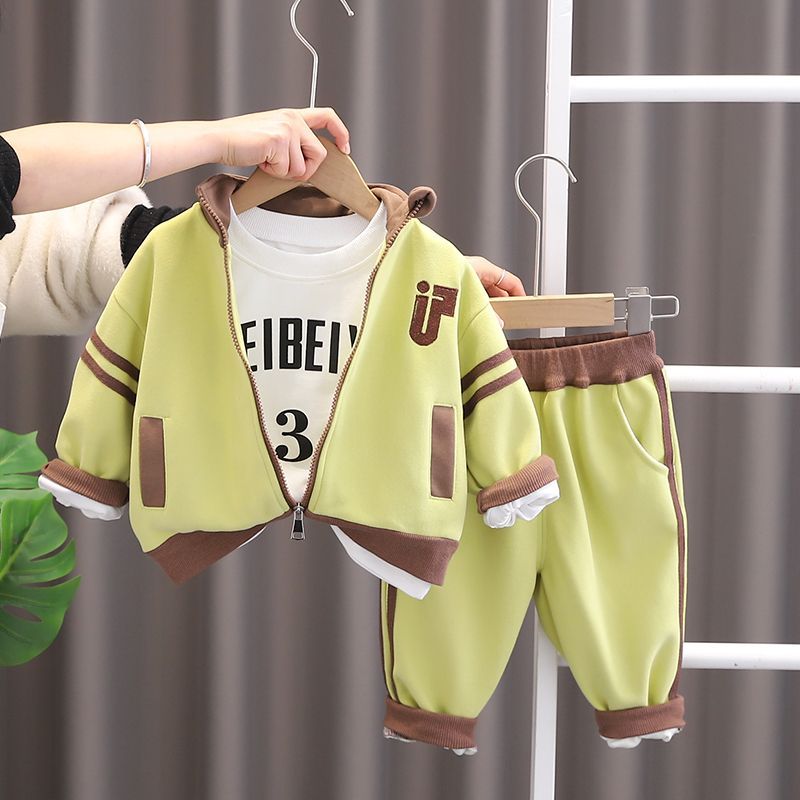 男童寶寶春裝三件套2024新款童裝嬰兒衣服帥氣兒童棒球服套裝洋氣