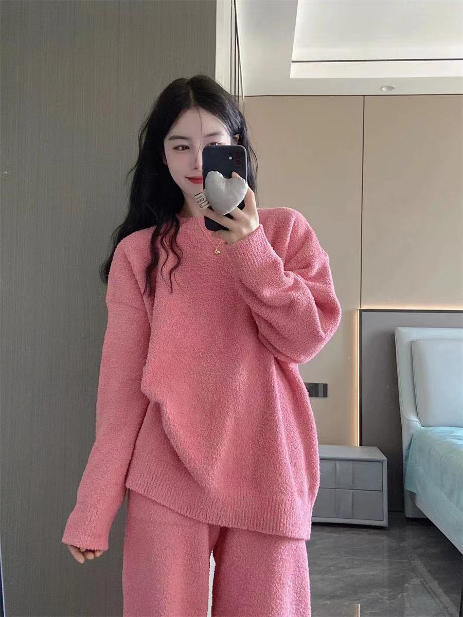 韩版高级珊瑚绒长袖睡衣女秋冬季新款加厚绒保暖家居服套装可外穿