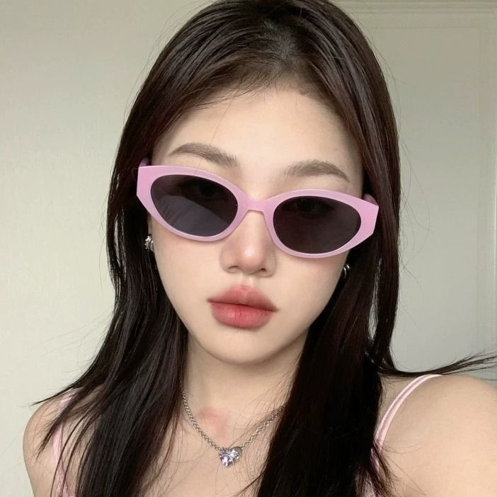 粉色復古貓眼辣妹墨鏡女2024新款防紫線遮陽高級太陽鏡男潮小臉