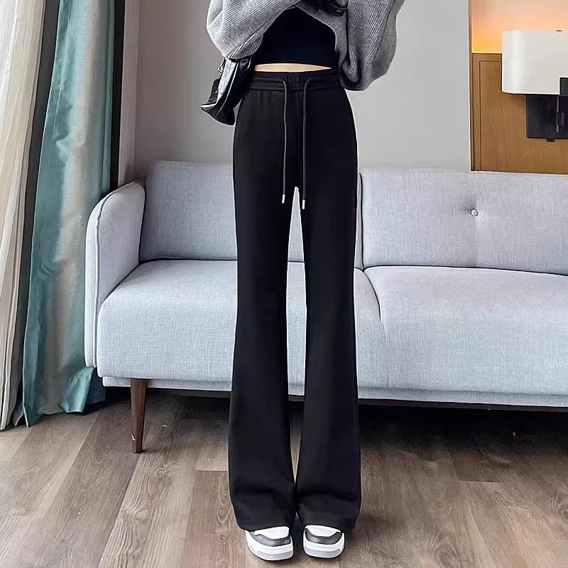 加絨加厚微喇叭褲女秋冬季高腰顯瘦直筒休閒小個子寬鬆窄版闊腿褲