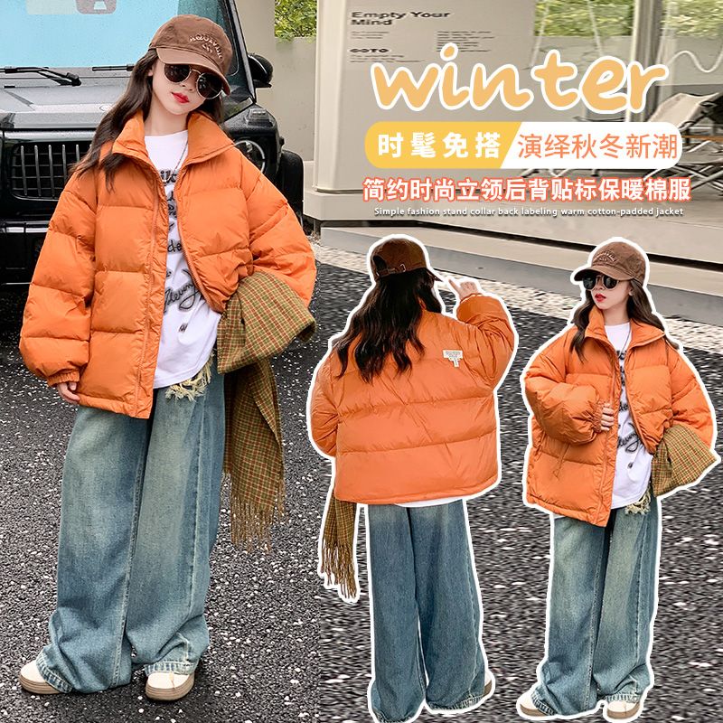 女童棉服冬装外套新款洋气冬季儿童棉袄大童短款羽绒棉衣外套