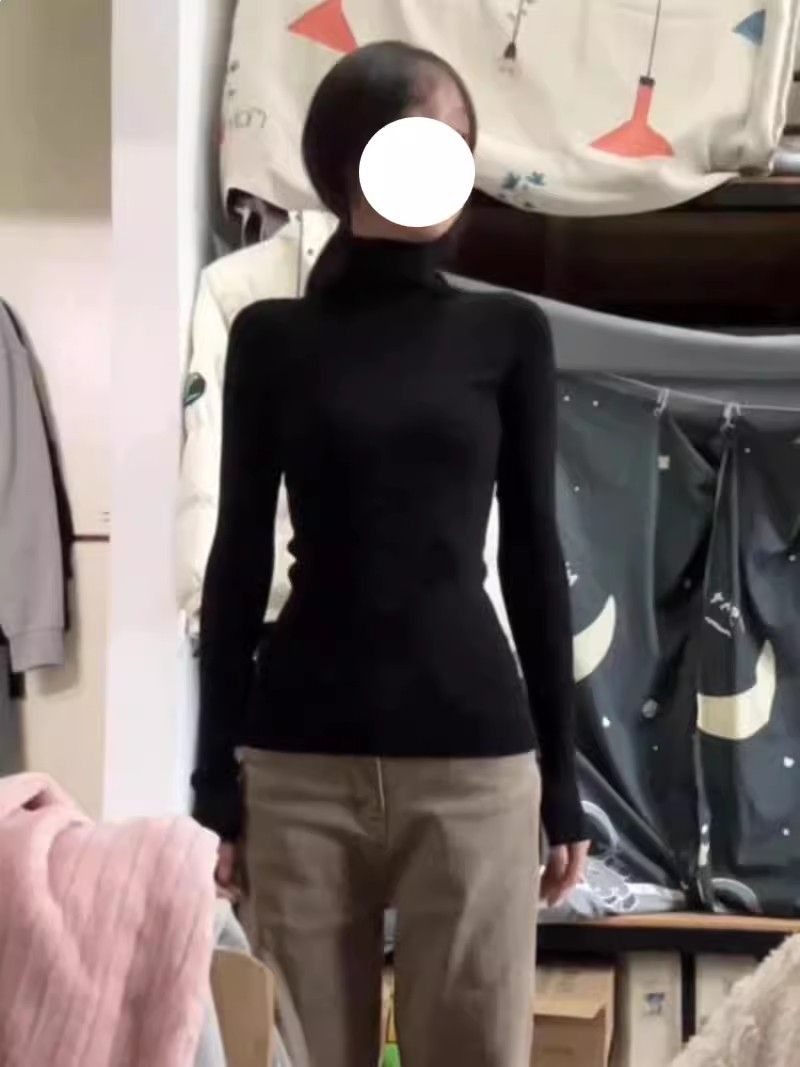 彈力半高領保暖打底衫女秋冬新款修身顯瘦長袖t恤磨毛絨百搭上衣