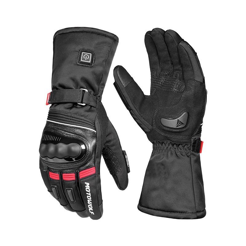 Motorcycle cycling heated gloves, winter warm and wind-proof motorcycle equipment for men and women, leather electric heating and temperature adjustment