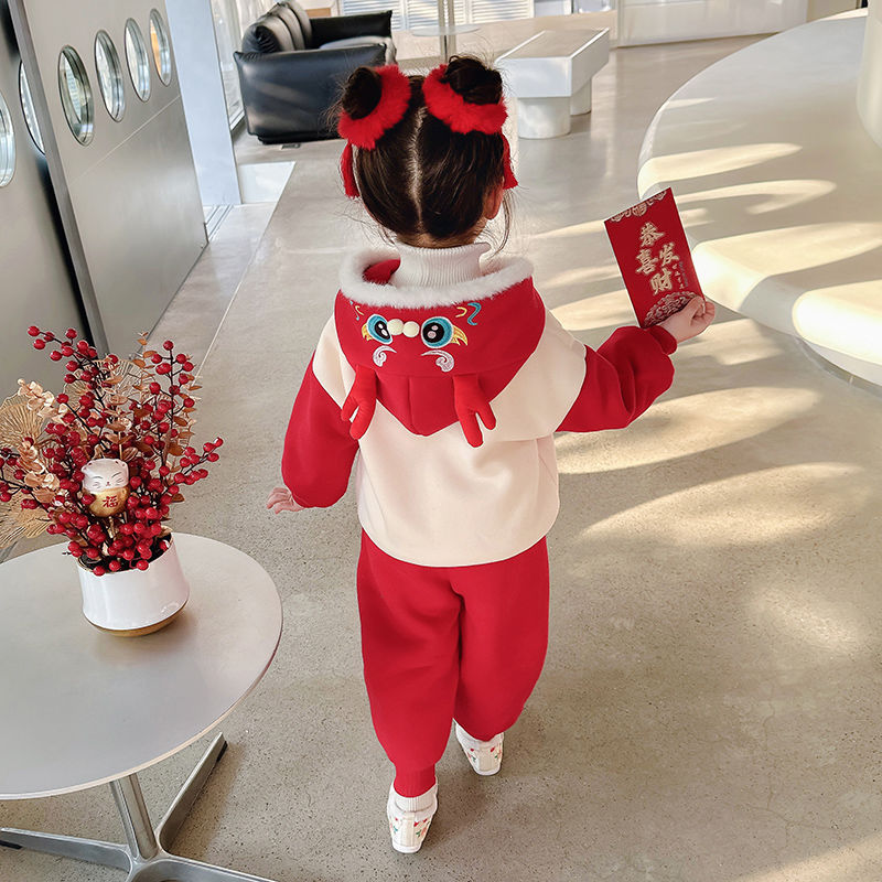 拜年服女童套裝冬季兒童漢服2024本命龍年新年衣服寶寶唐裝過年服