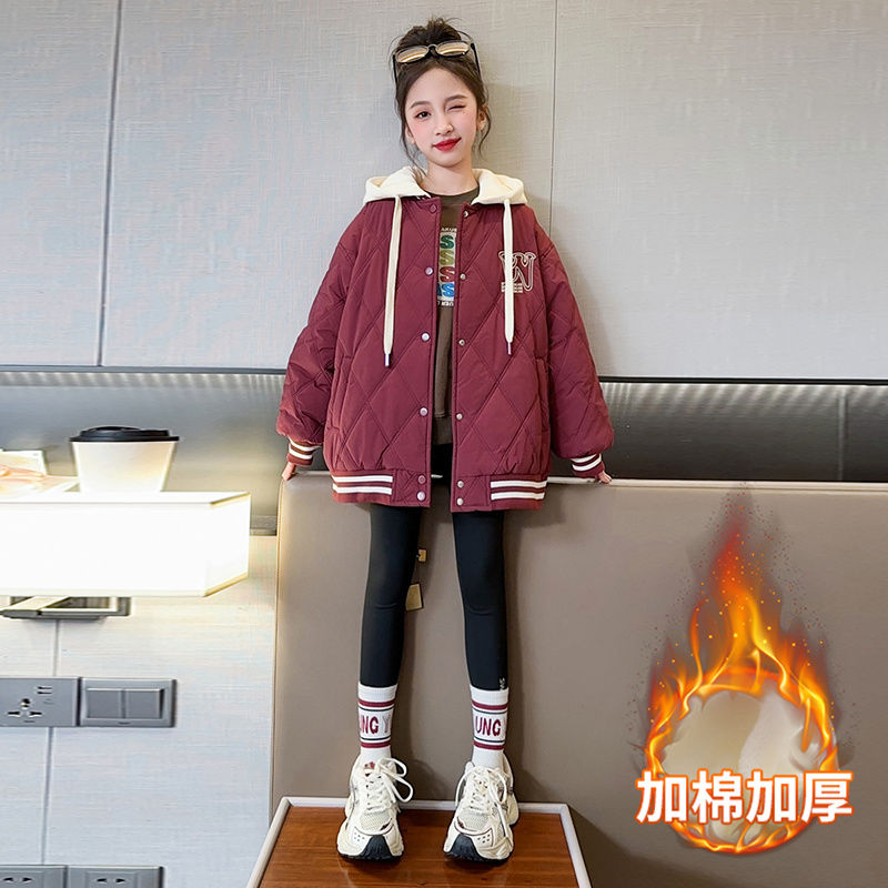 Girls Baseball Uniform Jacket Padded Thickened Winter Clothes 2023 New Style Little Girls Cotton Clothes Children's Cotton Clothes Winter