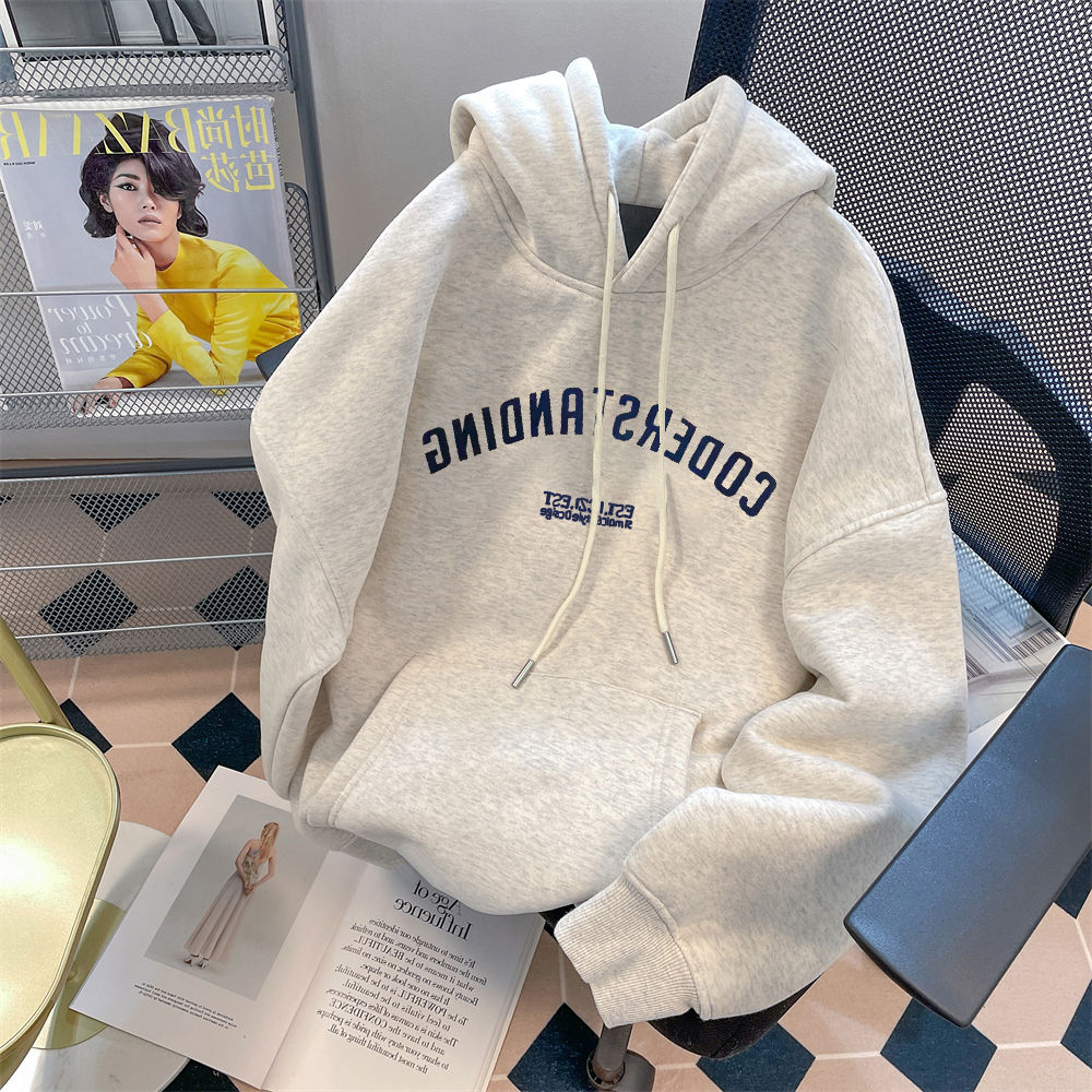 American original high street fashion brand letter hooded sweatshirt for men and women autumn and winter plus velvet heavy cotton loose couple coat