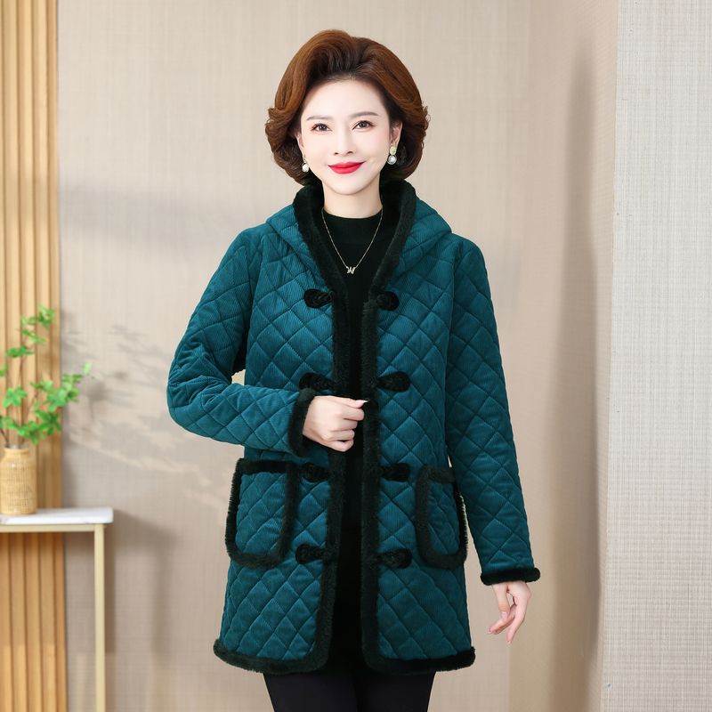 Mother's corduroy cotton coat middle-aged women's thickened velvet mid-length cotton jacket middle-aged and elderly winter warm cotton coat